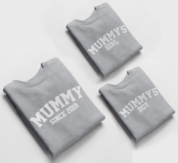 Heather Grey Matching Jumpers, Mummy Since, Mummy's Girl, Mummy's Boy Mother's Day Gift, Birthday Gift