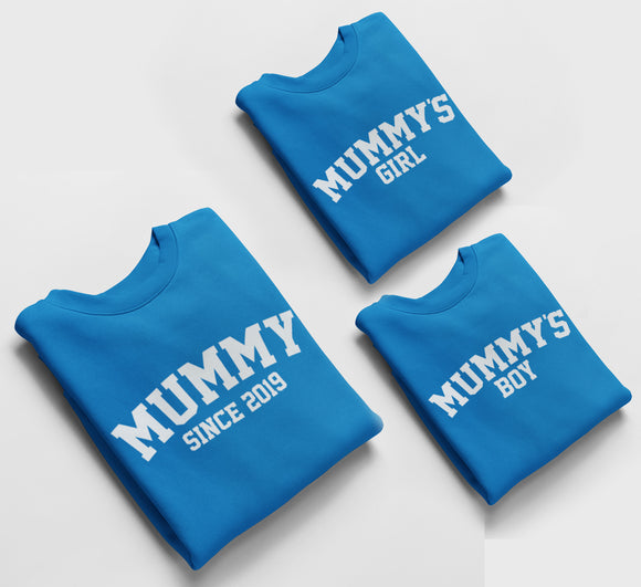 Sapphire Blue Matching Jumpers, Mummy Since, Mummy's Girl, Mummy's Boy Mother's Day Gift, Birthday Gift