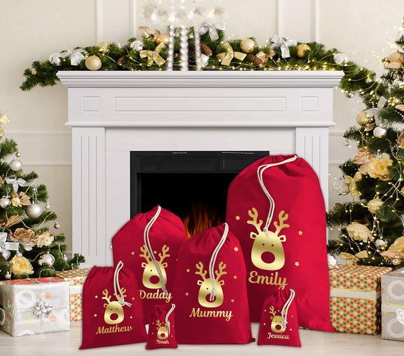 Personalised Christmas Reindeer Santa Sacks