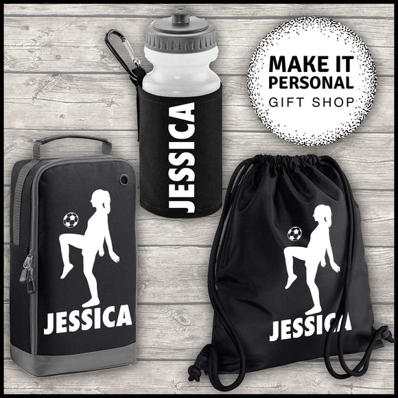 Personalised Sports Set Boot Bag Water Bottle and Gym Bag Black ADD Your NAME Keep-ups Image