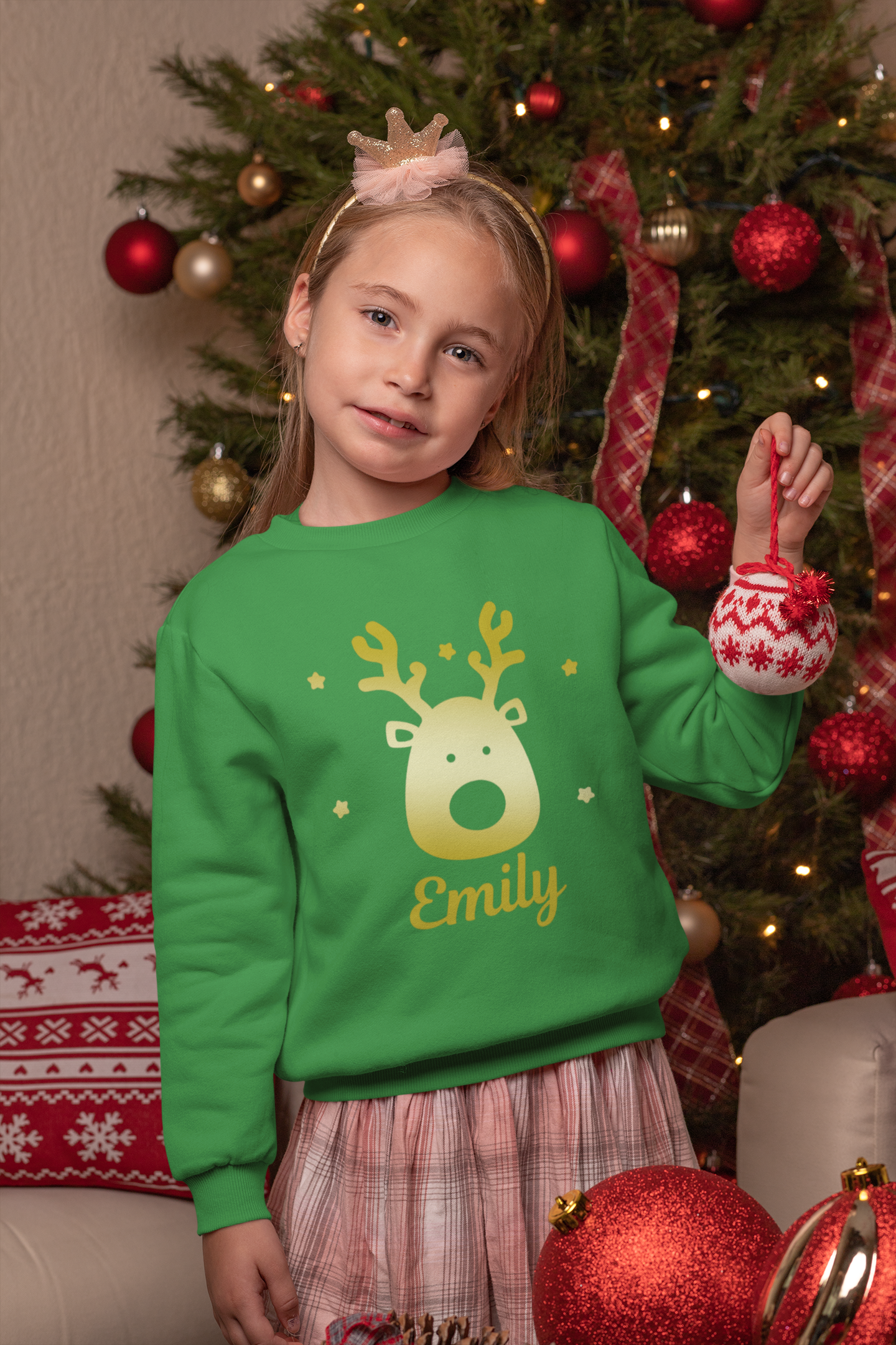 Personalised Matching Christmas Jumper Kids Adults Jumper With Gold Reindeer