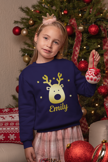 Personalised Matching Christmas Jumper Kids Adults Jumper With Gold Reindeer