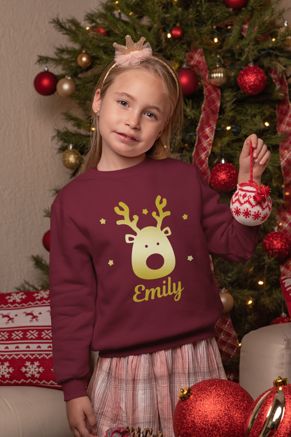 Personalised Matching Christmas Jumper Kids Adults Jumper With Gold Reindeer