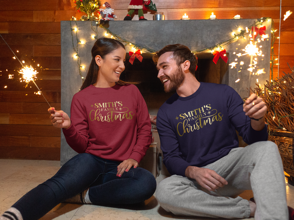 Personalised Matching Family Name Christmas Jumper Sweatshirt Gold Print