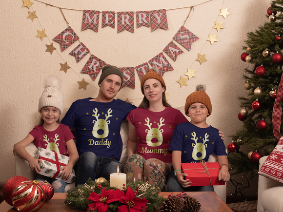 Personalised Christmas T-Shirts Kids Adults with Reindeer