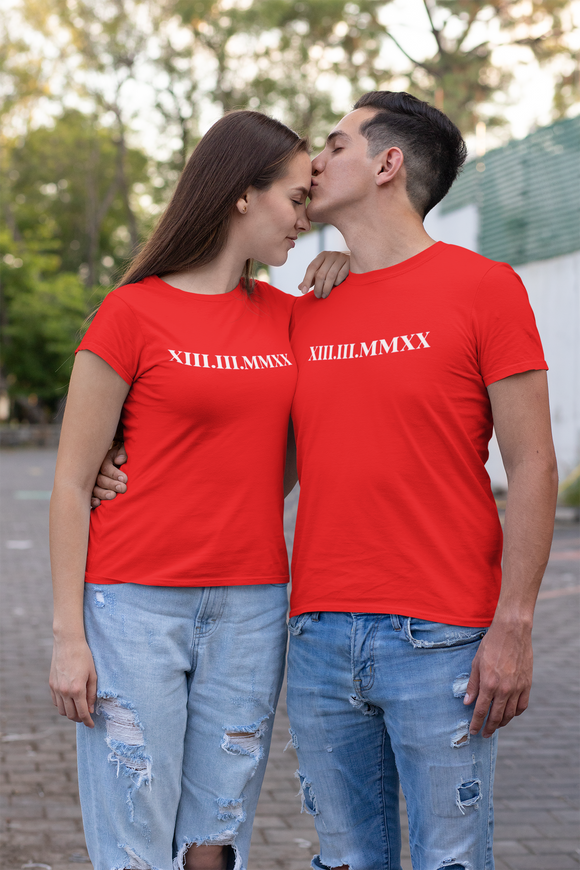 Personalised Matching T-shirts Valentines Day Gift Roman Numeral Date