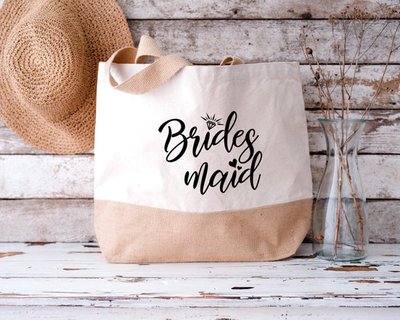 Personalised Bridesmaid Jute Base Canvas Tote Bag