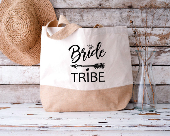 Bride Tribe Personalised Jute Base Canvas Tote Bag