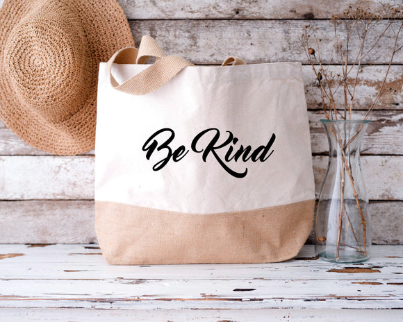 Be Kind Personalised Jute Base Canvas Tote Bag