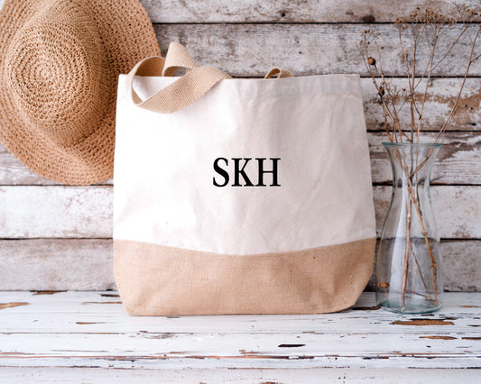 Personalised Initials Jute Base Canvas Tote Bag